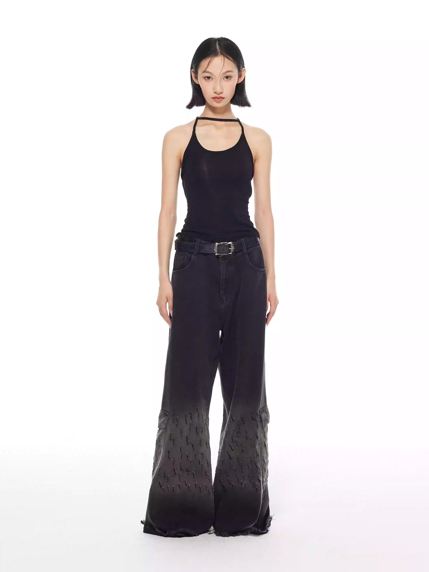 Vintage Washed Distressed Straight Wide Leg Oversize Pants
 [ID:0565PA]