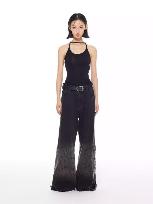 Vintage Washed Distressed Straight Wide Leg Oversize Pants [ID:0565PA]