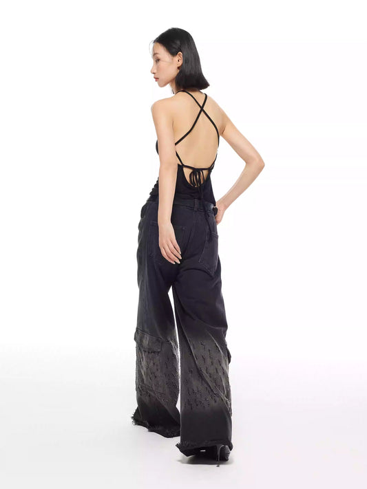 Vintage Washed Distressed Straight Wide Leg Oversize Pants [ID:0565PA]