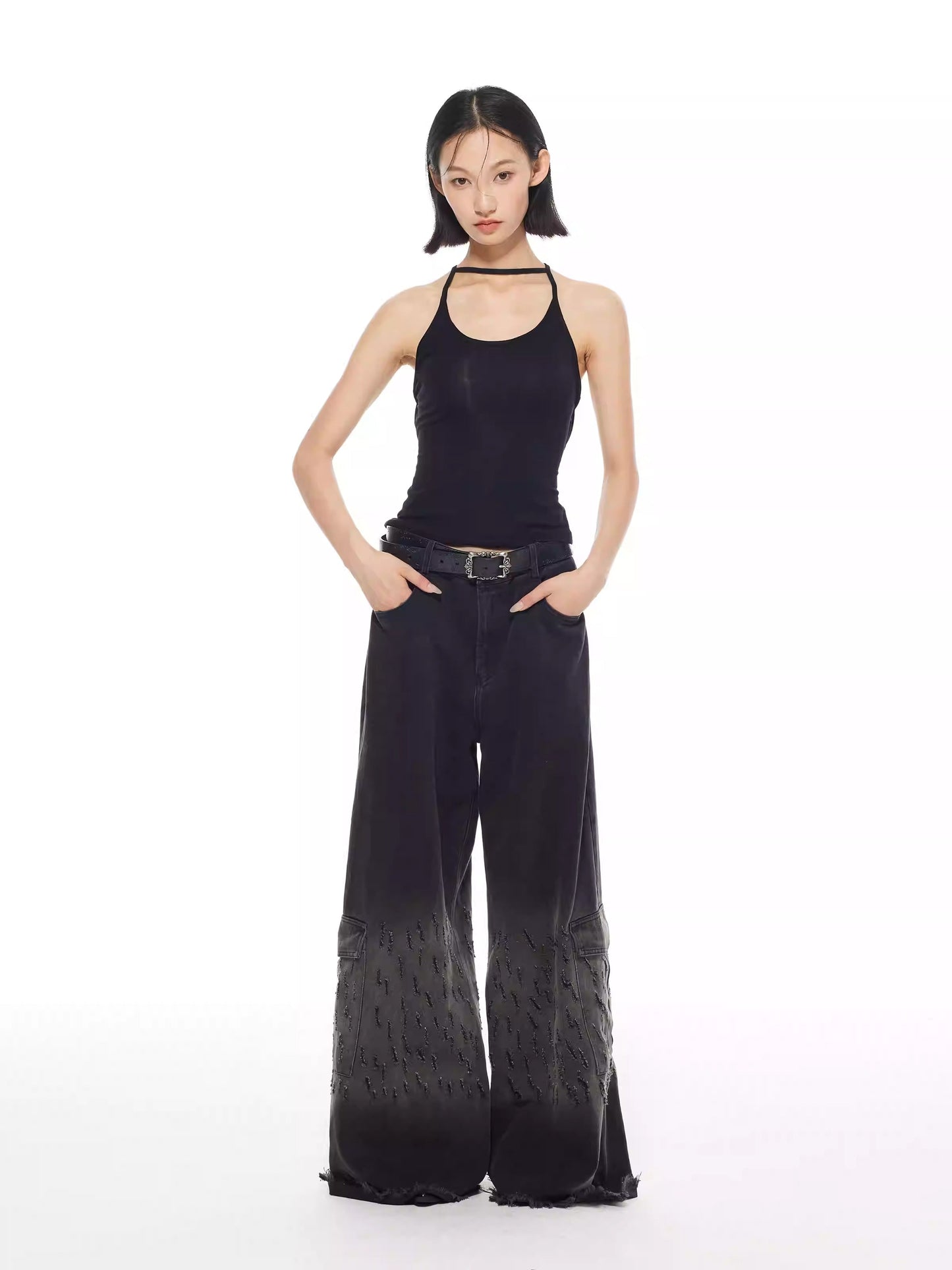 Vintage Washed Distressed Straight Wide Leg Oversize Pants
 [ID:0565PA]