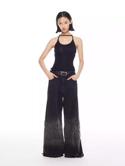 Vintage Washed Distressed Straight Wide Leg Oversize Pants
 [ID:0565PA]