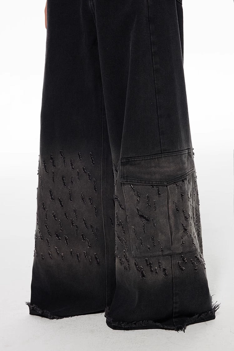 Vintage Washed Distressed Straight Wide Leg Oversize Pants
 [ID:0565PA]