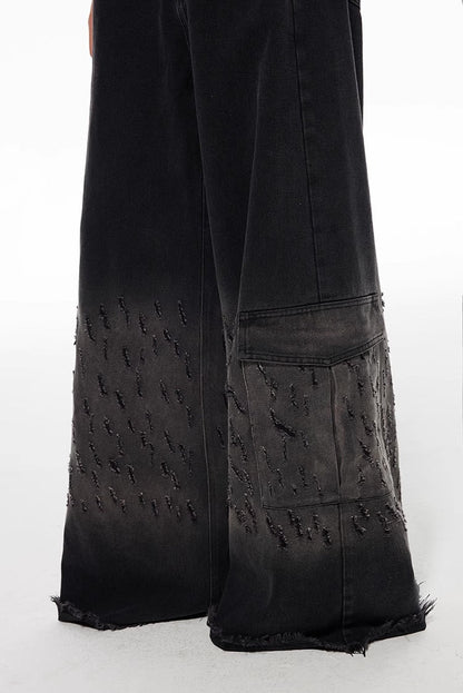 Vintage Washed Distressed Straight Wide Leg Oversize Pants
 [ID:0565PA]