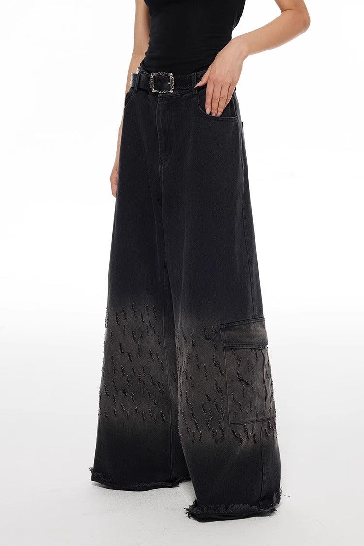 Vintage Washed Distressed Straight Wide Leg Oversize Pants
 [ID:0565PA]