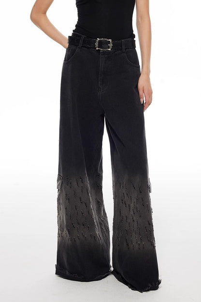 Vintage Washed Distressed Straight Wide Leg Oversize Pants
 [ID:0565PA]