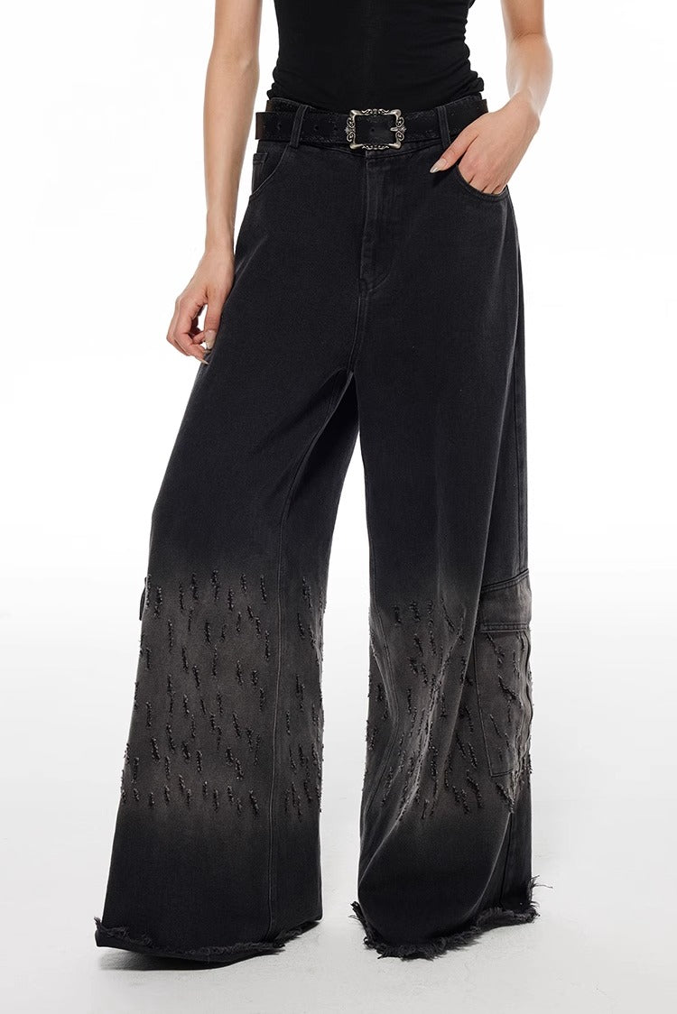 Vintage Washed Distressed Straight Wide Leg Oversize Pants
 [ID:0565PA]