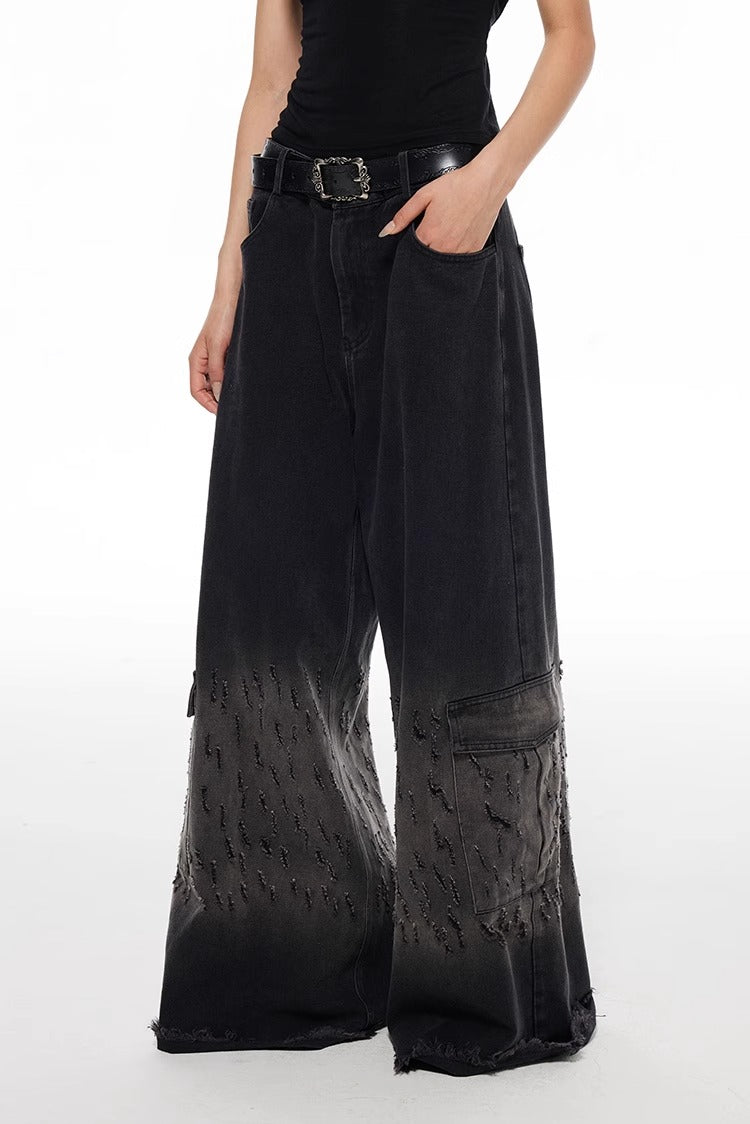 Vintage Washed Distressed Straight Wide Leg Oversize Pants
 [ID:0565PA]