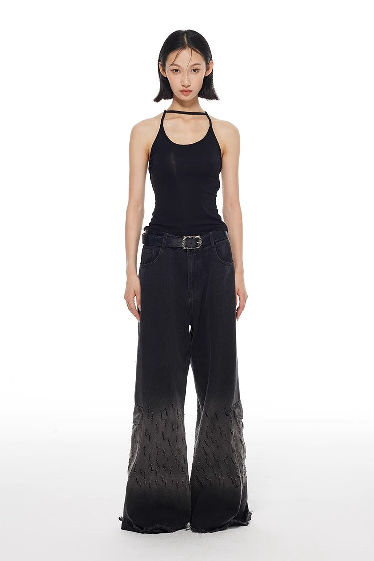 Vintage Washed Distressed Straight Wide Leg Oversize Pants
 [ID:0565PA]
