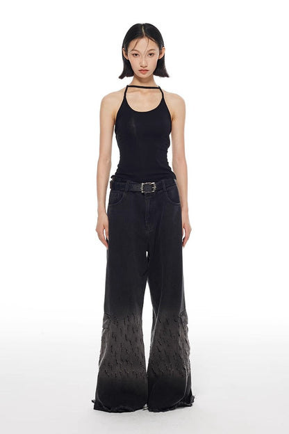 Vintage Washed Distressed Straight Wide Leg Oversize Pants
 [ID:0565PA]