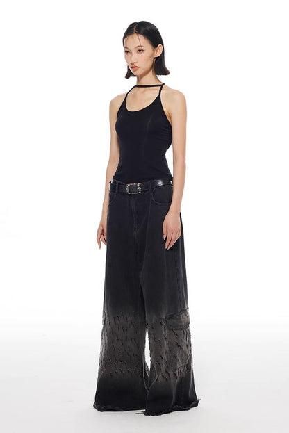 Vintage Washed Distressed Straight Wide Leg Oversize Pants
 [ID:0565PA]