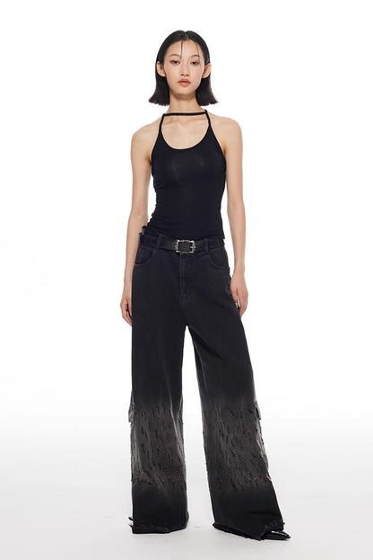 Vintage Washed Distressed Straight Wide Leg Oversize Pants
 [ID:0565PA]