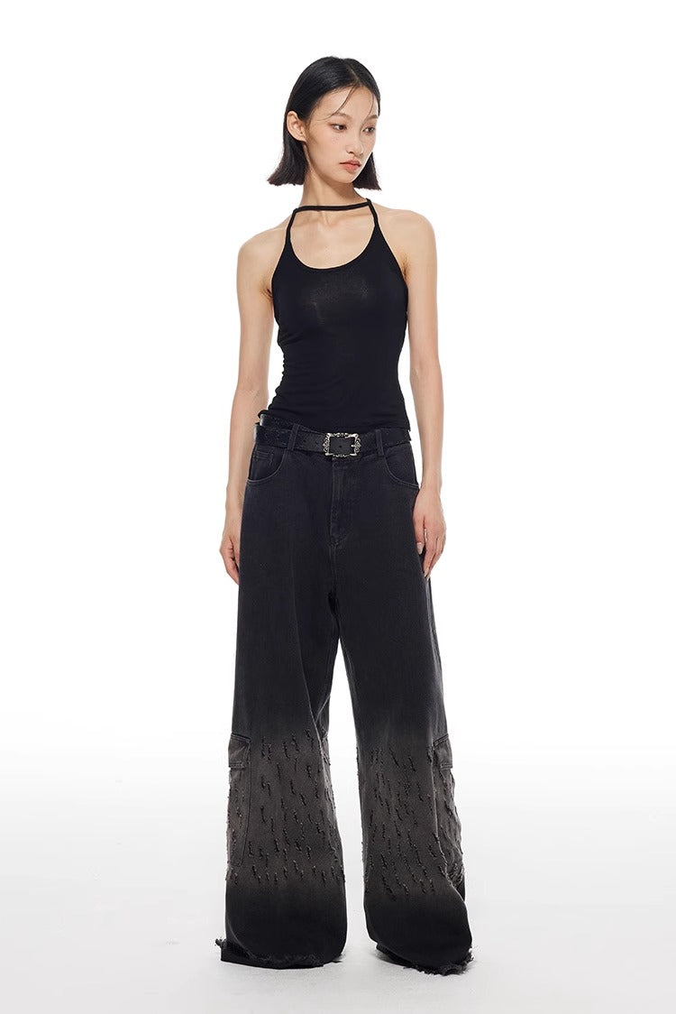 Vintage Washed Distressed Straight Wide Leg Oversize Pants
 [ID:0565PA]