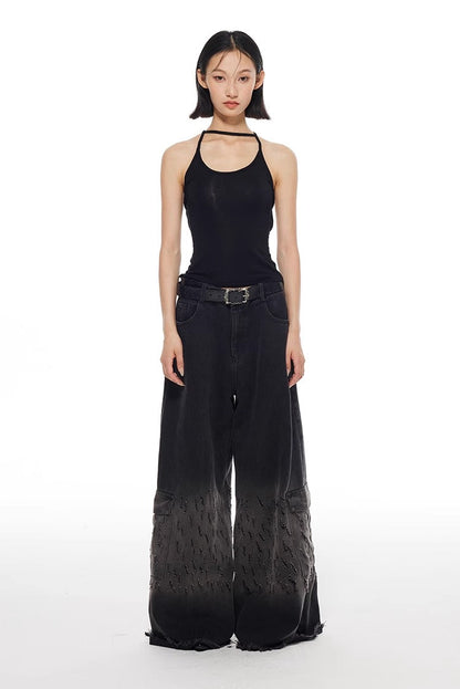 Vintage Washed Distressed Straight Wide Leg Oversize Pants
 [ID:0565PA]