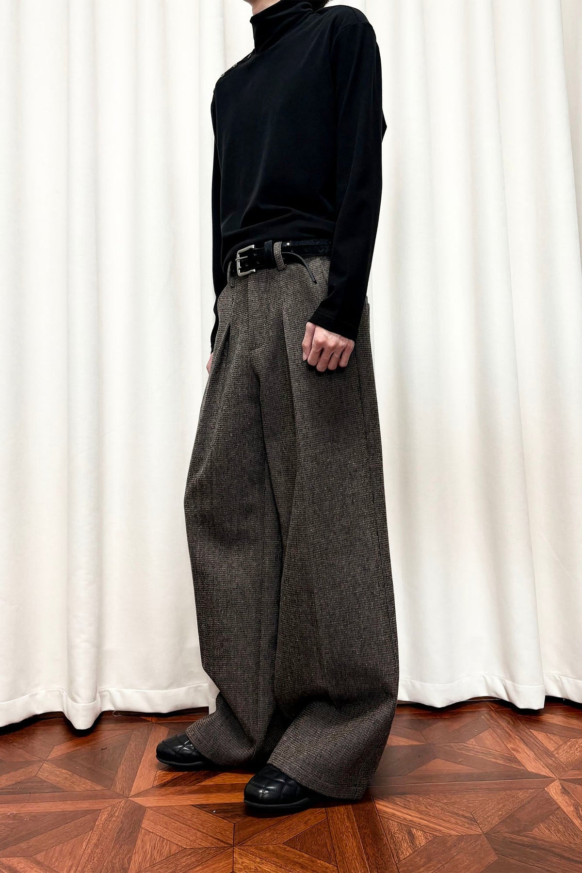 KREATE Mini Houndstooth Pleated Wide-Leg Trousers