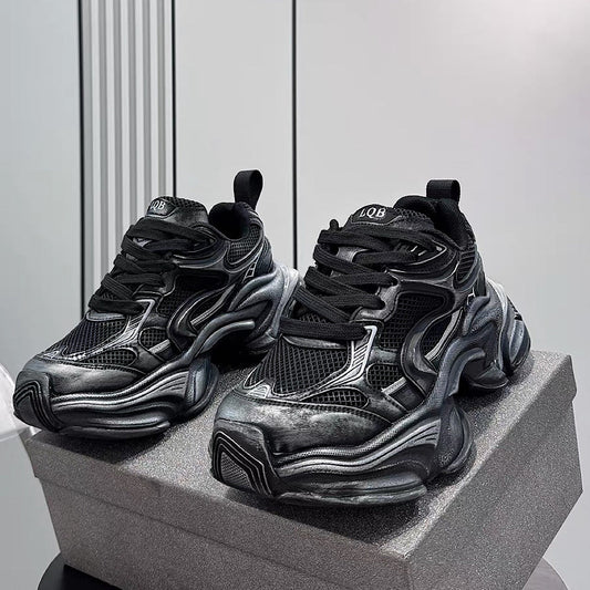 Edgy Dirt-Design Wavy-Sole Platform Sneakers  HL3288