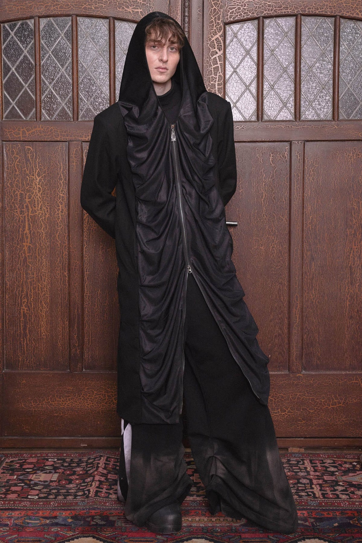 KADAKADA Crinkled Hooded Longline Trench Coat