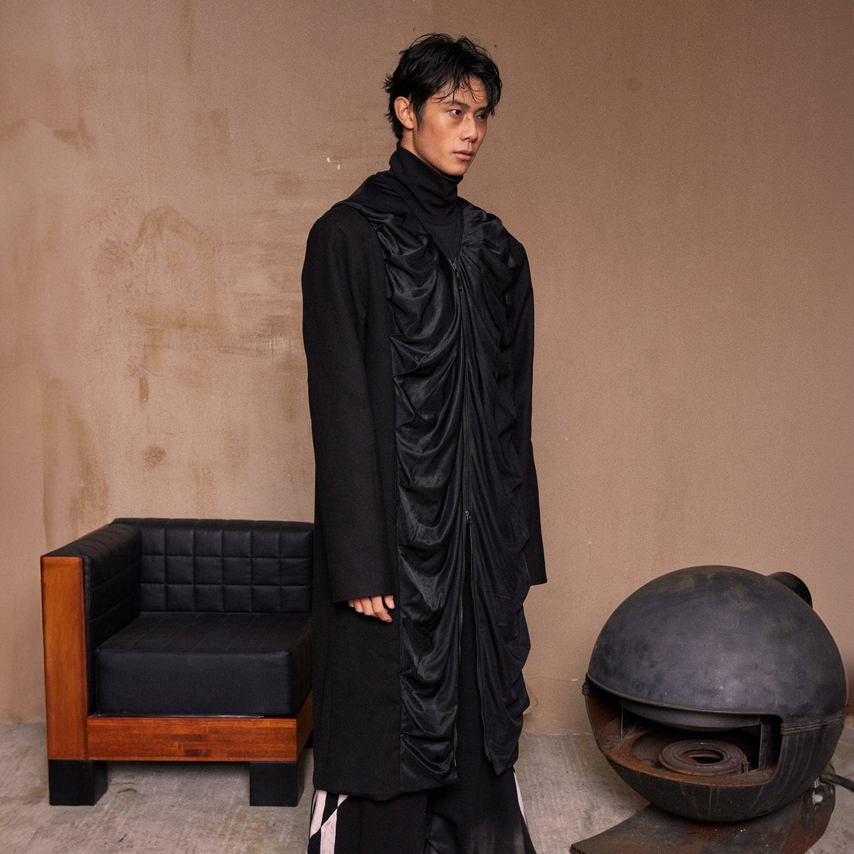 KADAKADA Crinkled Hooded Longline Trench Coat