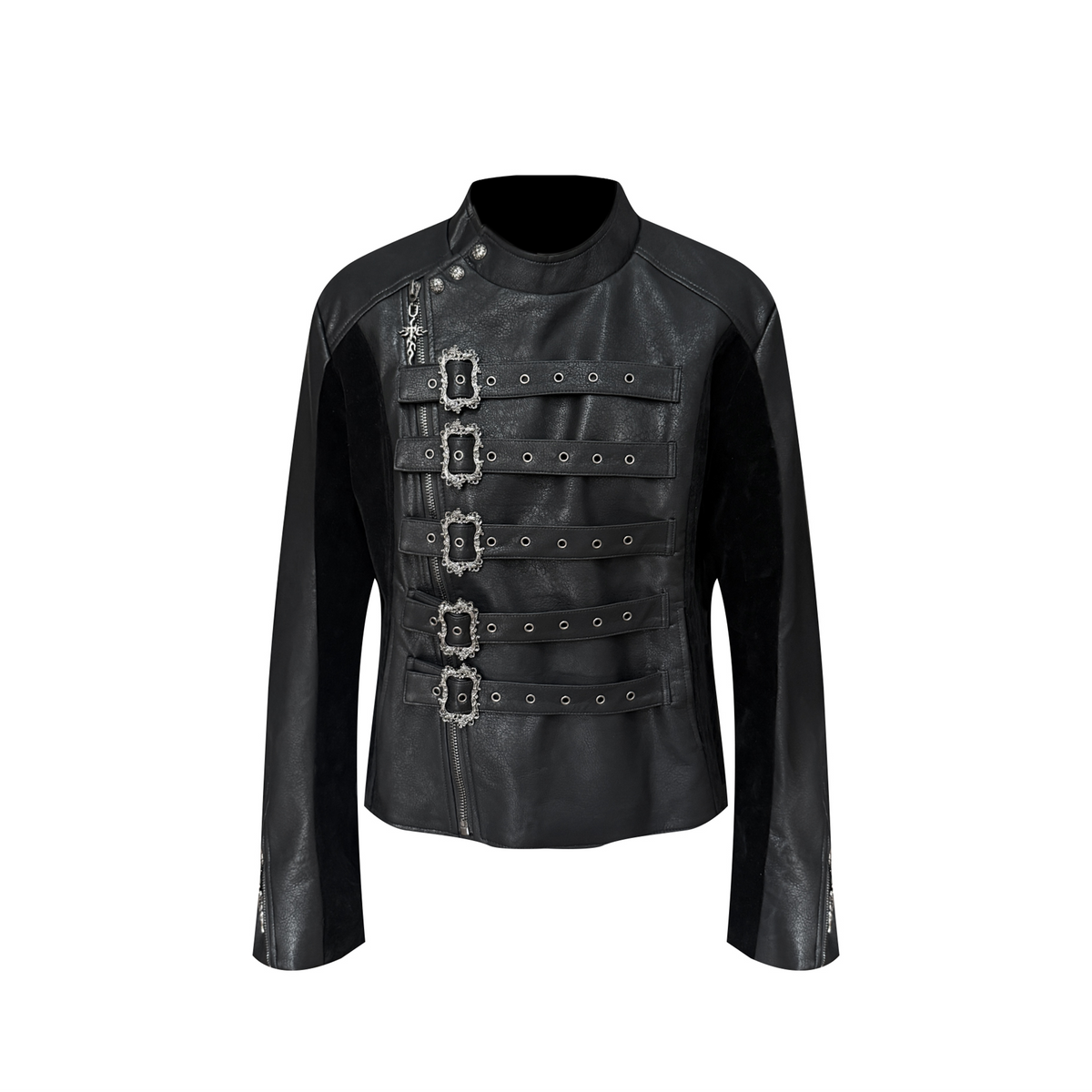 TH4SWE Retro Ornate Buckled Faux Leather Jacket