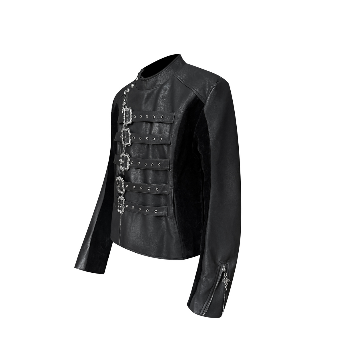 TH4SWE Retro Ornate Buckled Faux Leather Jacket