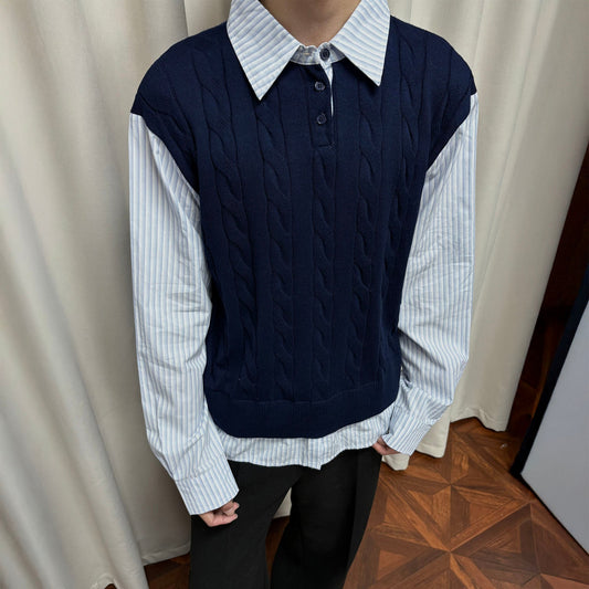 KREATE Cable Knit Vest-Layered Shirt