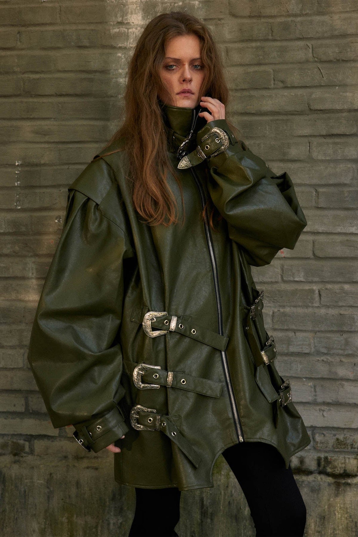 KADAKADA Multi-Buckle High-Neck Faux Leather Jacket