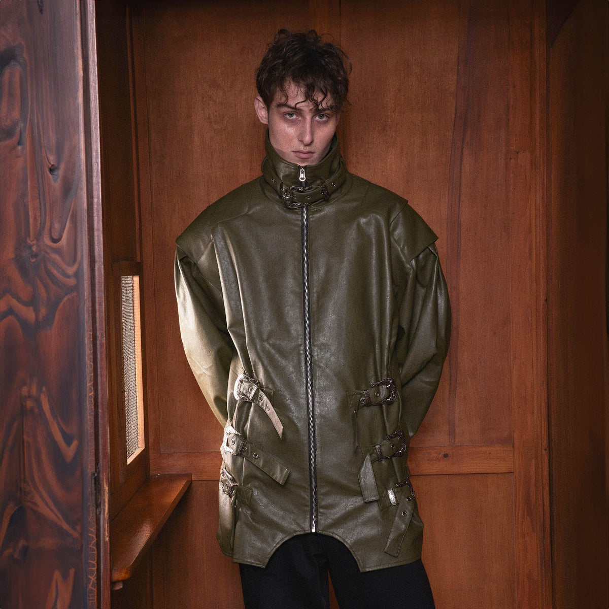 KADAKADA Multi-Buckle High-Neck Faux Leather Jacket
