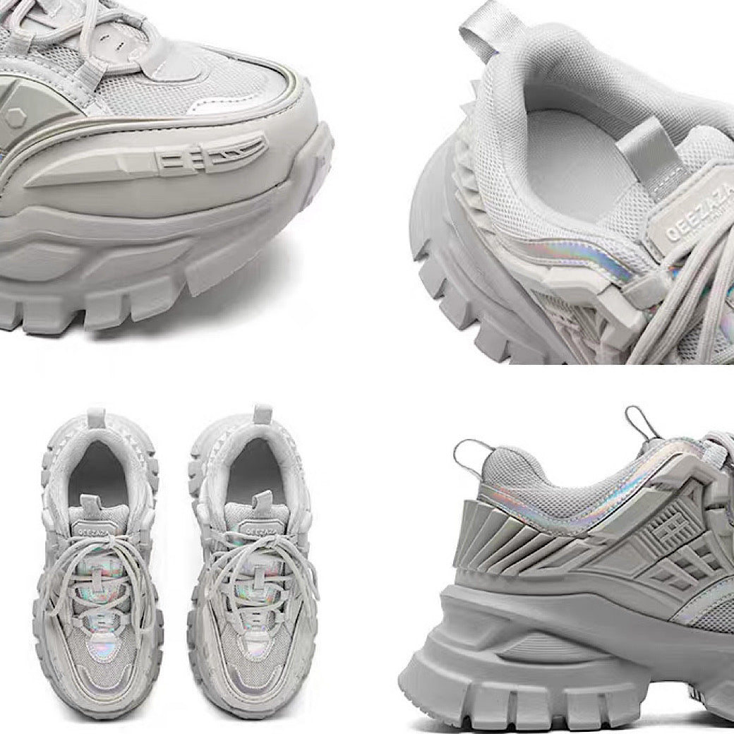 Upper with textured sole design, platform dad sneakers