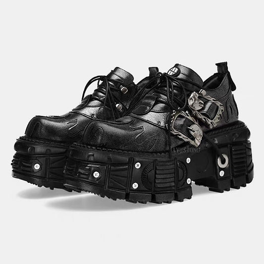 Double-strap black platform sneaker boots  HL3248