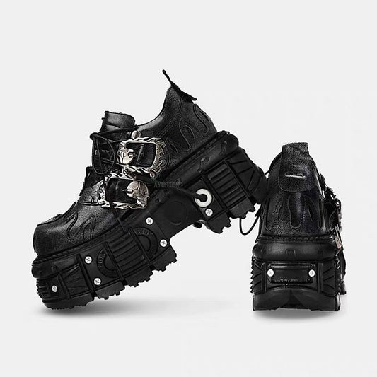 Double-strap black platform sneaker boots  HL3248