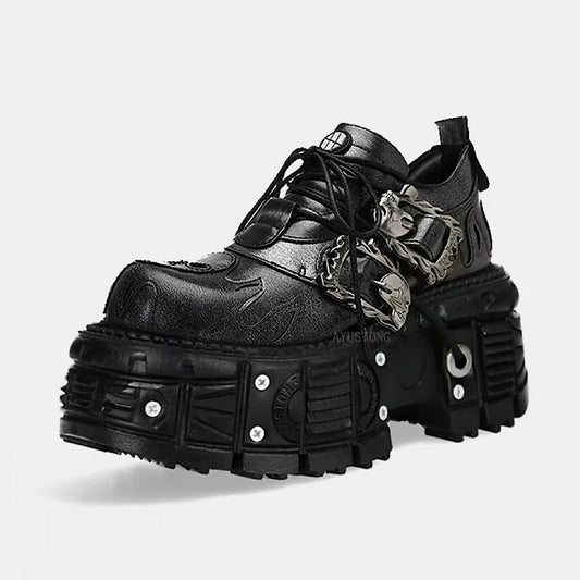 Double-strap black platform sneaker boots  HL3248