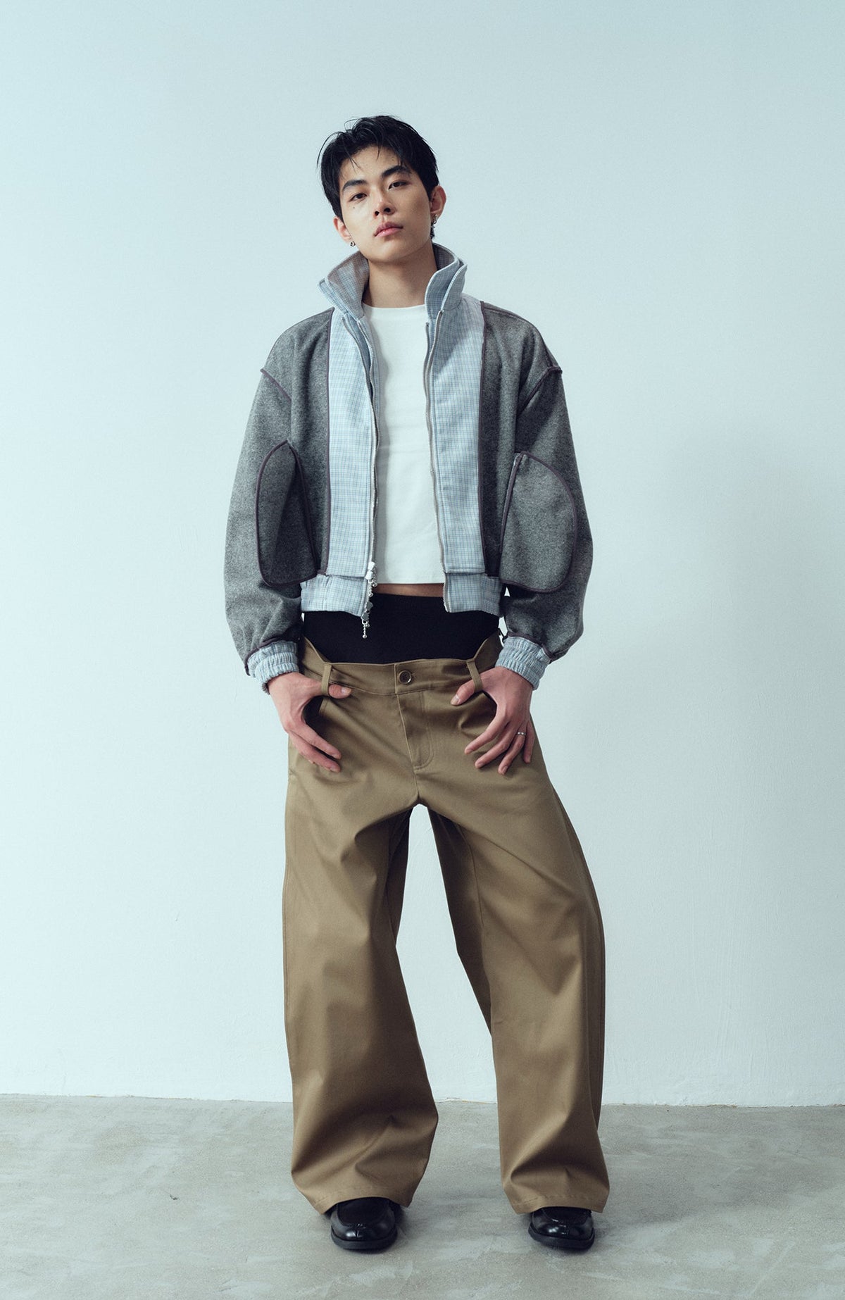 KADAKADA Double-Layer Collar Reversible Plaid Jacket
