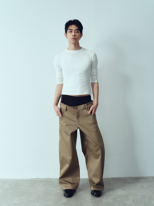 KADAKADA Dual-Waist Contrast Panel Trousers