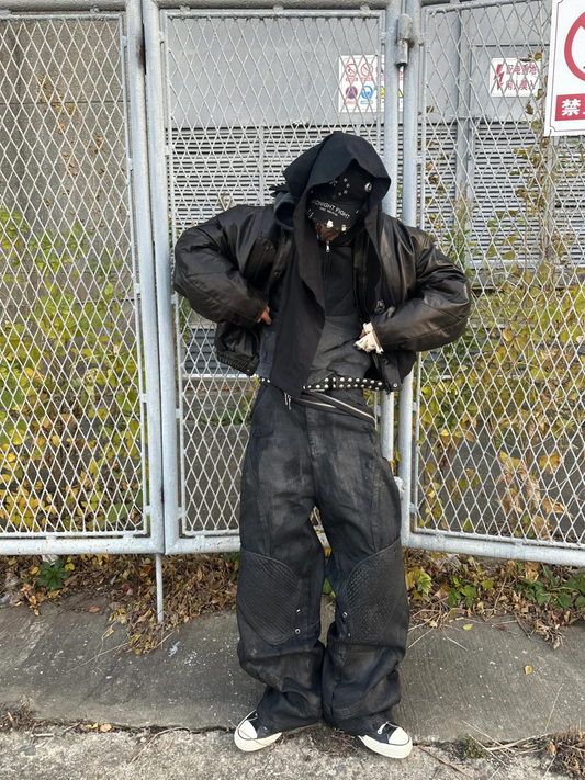 TH4SWE x GOJOYJINNI Washed Waxed Armor Moto Jeans