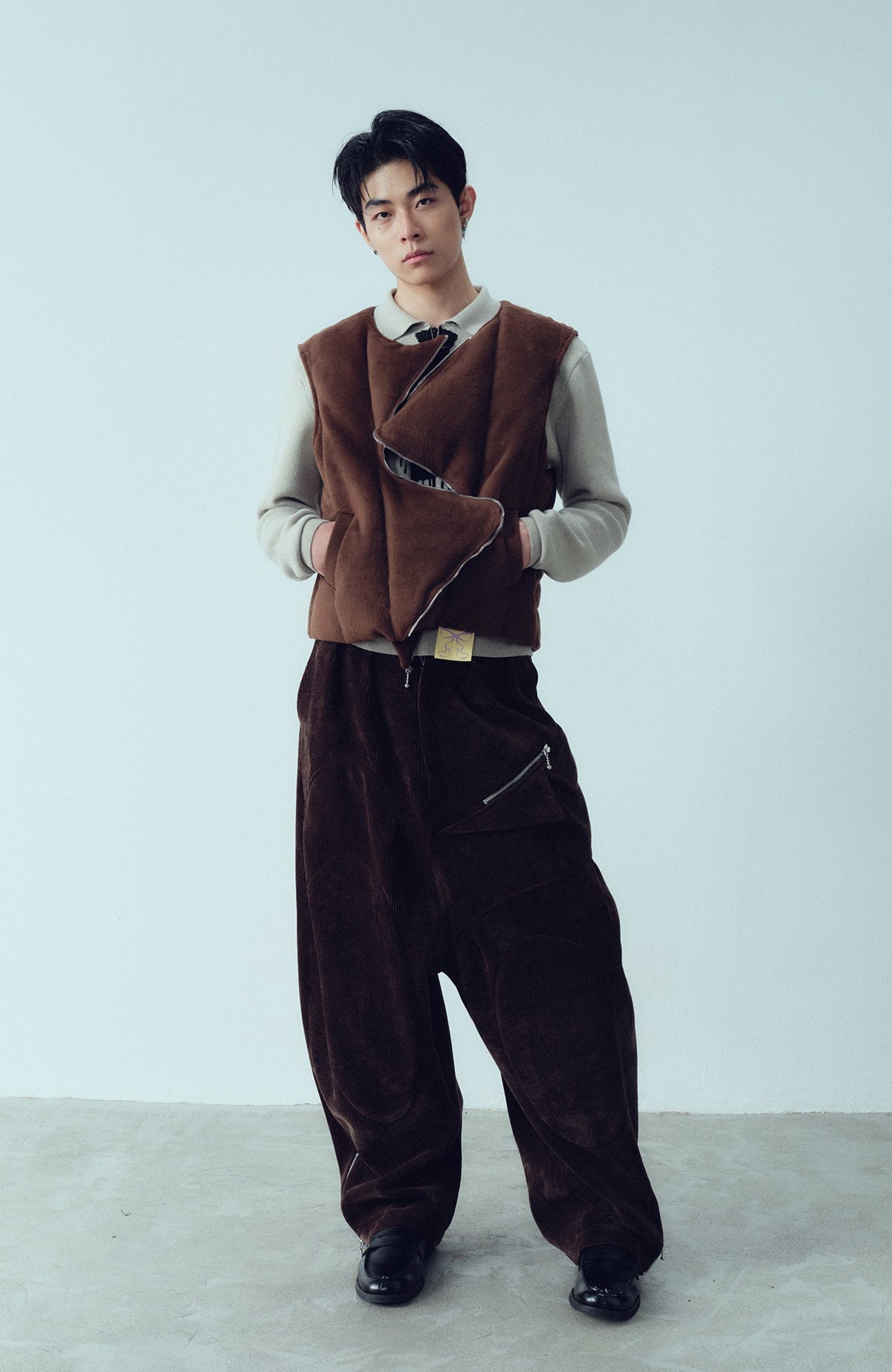 KADAKADA Curved Zip Suede-Puff Vest