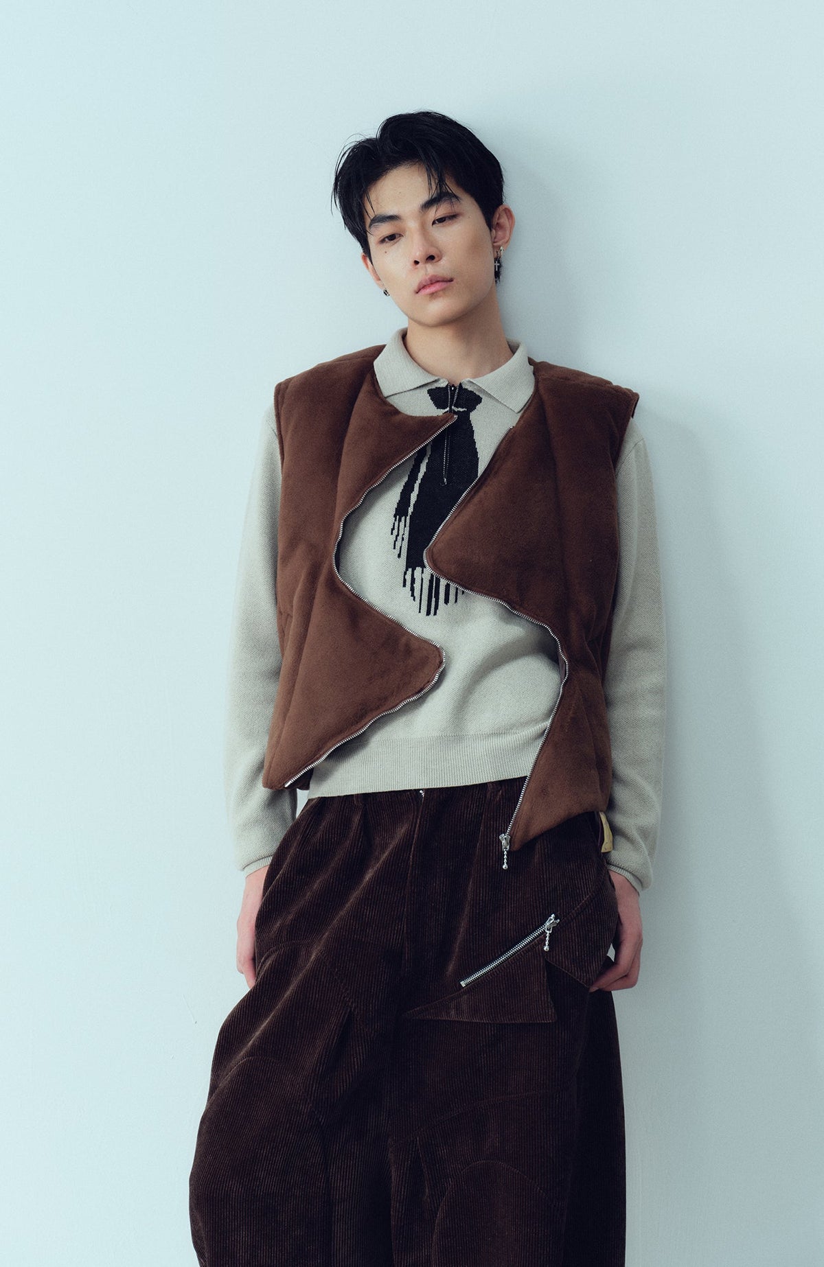 KADAKADA Curved Zip Suede-Puff Vest