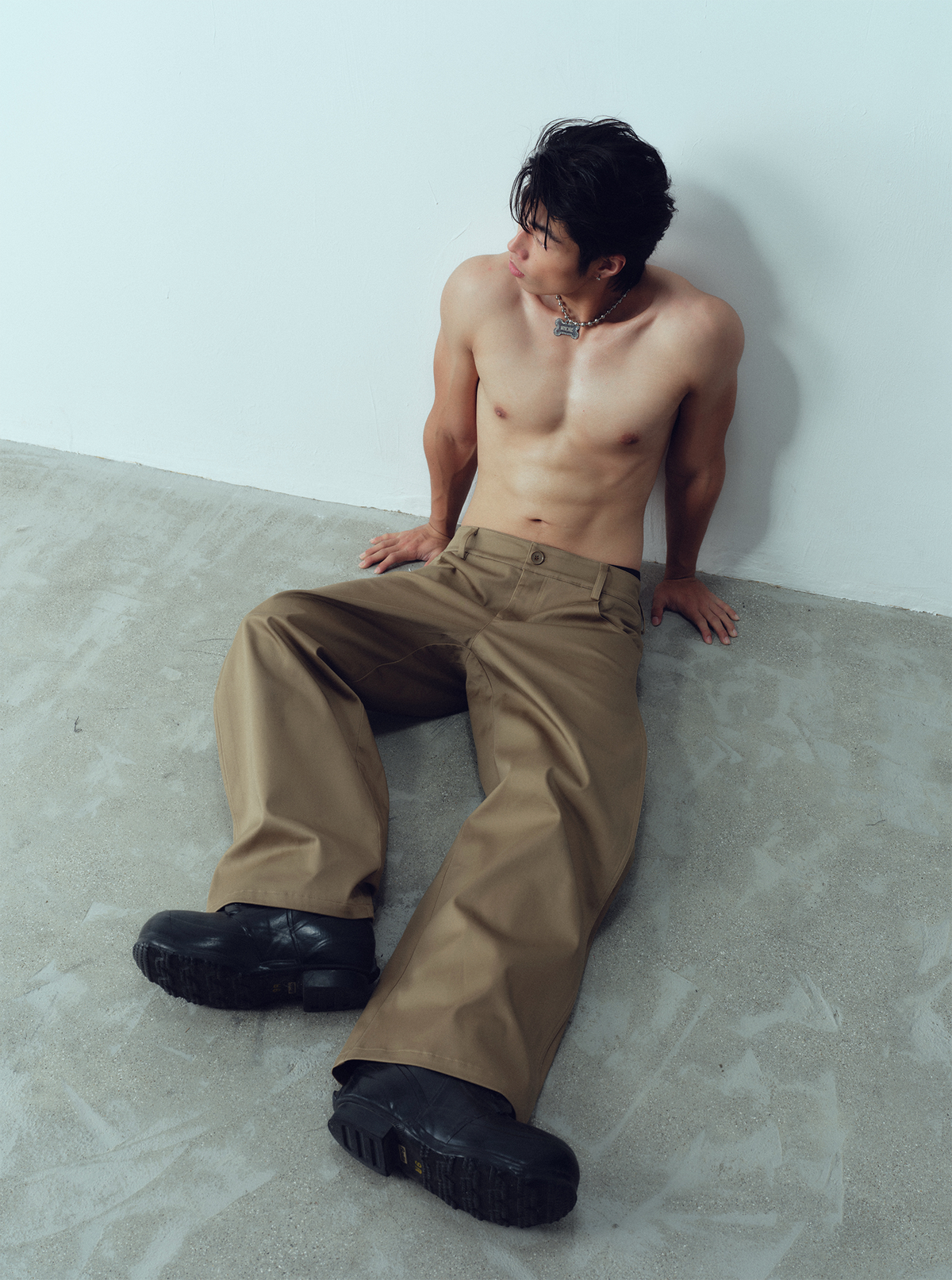 KADAKADA Dual-Waist Contrast Panel Trousers
