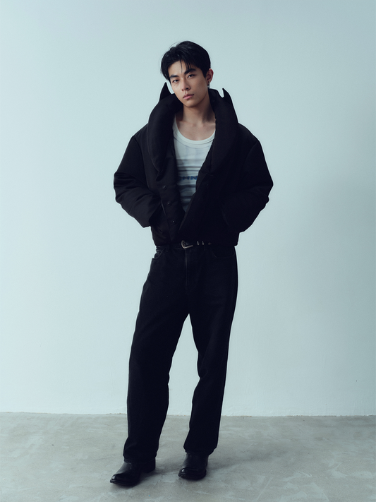 KADAKADA Devil Horn Glossy Down Cropped Puffer