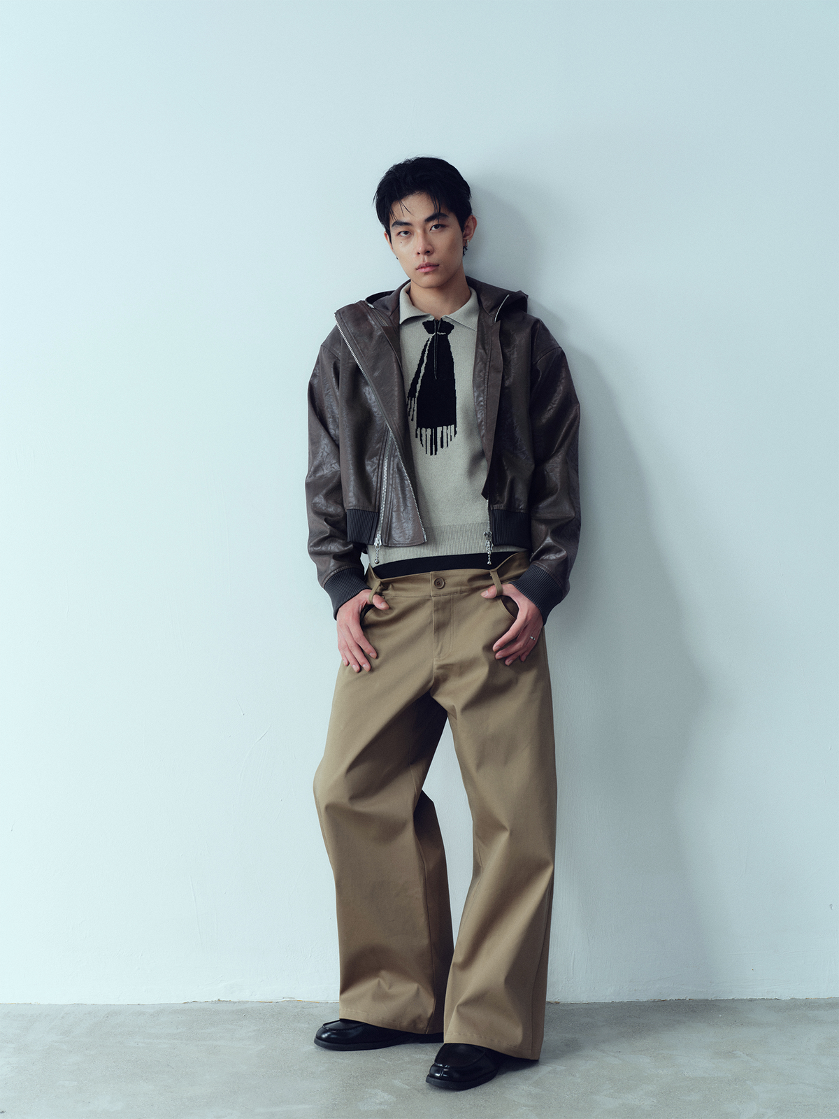 KADAKADA Faux Leather Dual-Zipper Hooded Jacket