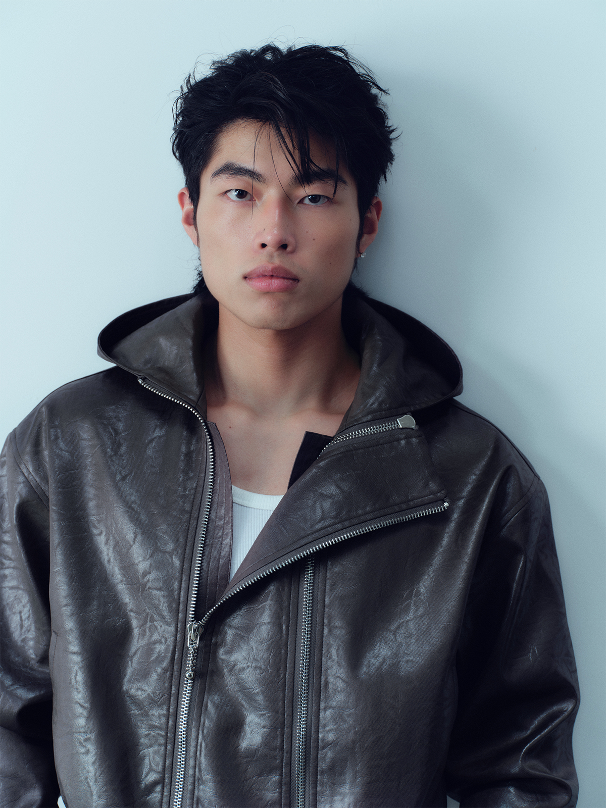 KADAKADA Faux Leather Dual-Zipper Hooded Jacket