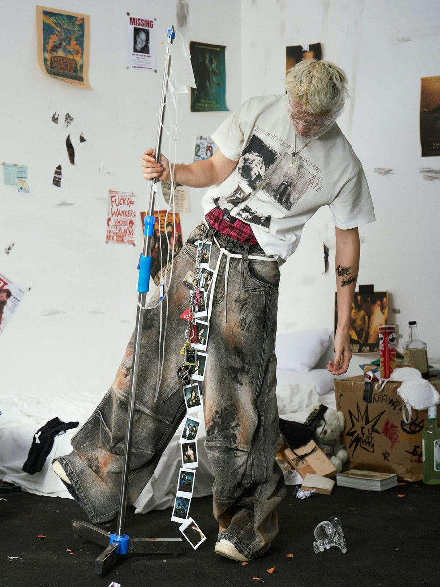 A-line Washed Baggy Jeans [ID: XXXX］