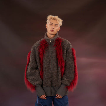 KADAKADA Faux Fur Spliced Oversized Fleece Jacket