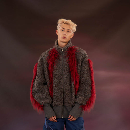KADAKADA Faux Fur Spliced Oversized Fleece Jacket