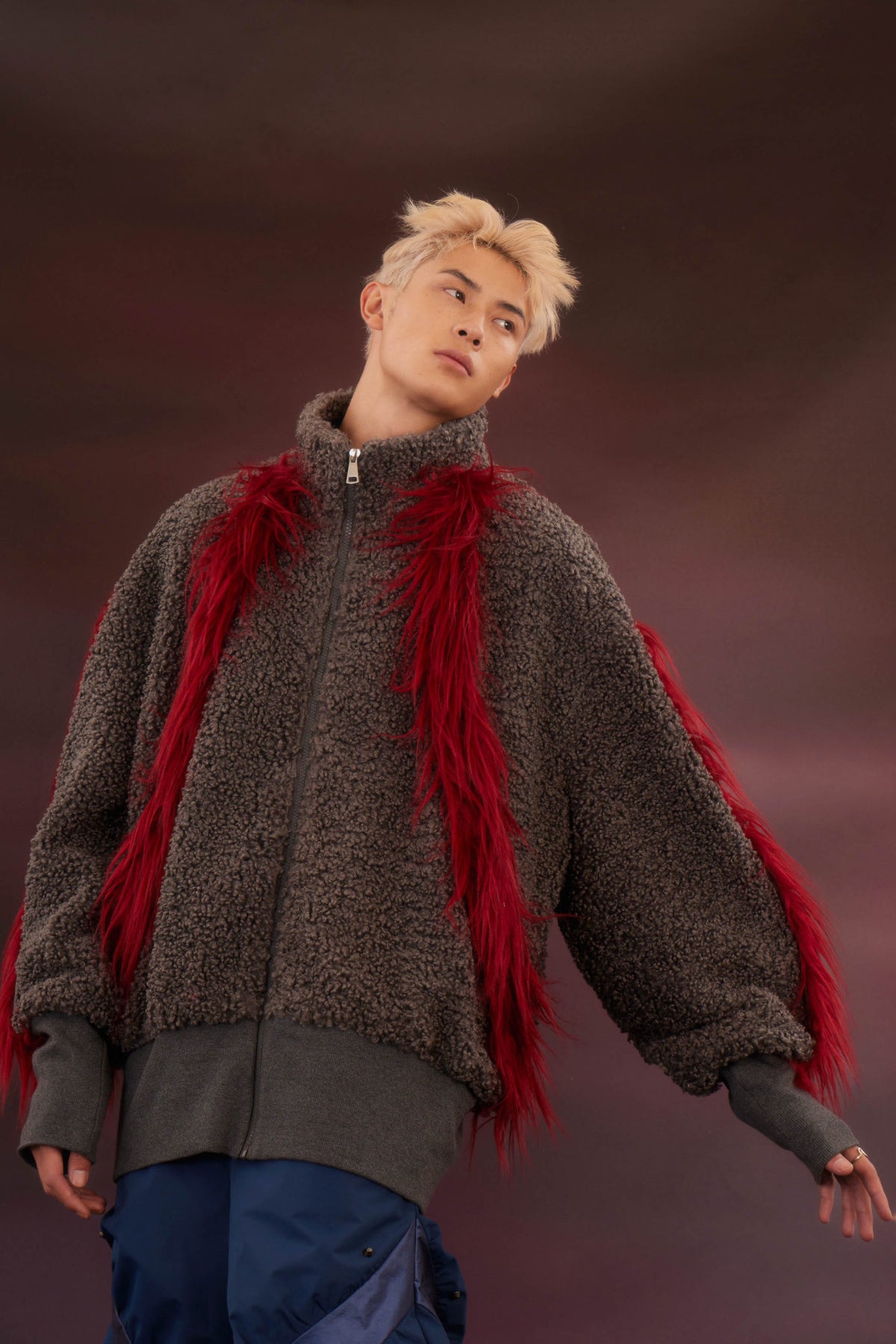 KADAKADA Faux Fur Spliced Oversized Fleece Jacket