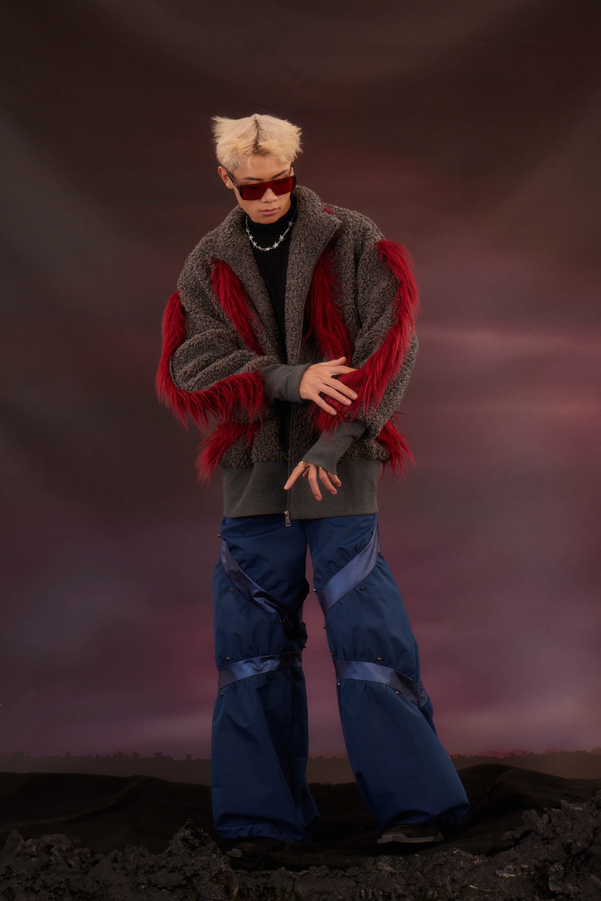 KADAKADA Faux Fur Spliced Oversized Fleece Jacket