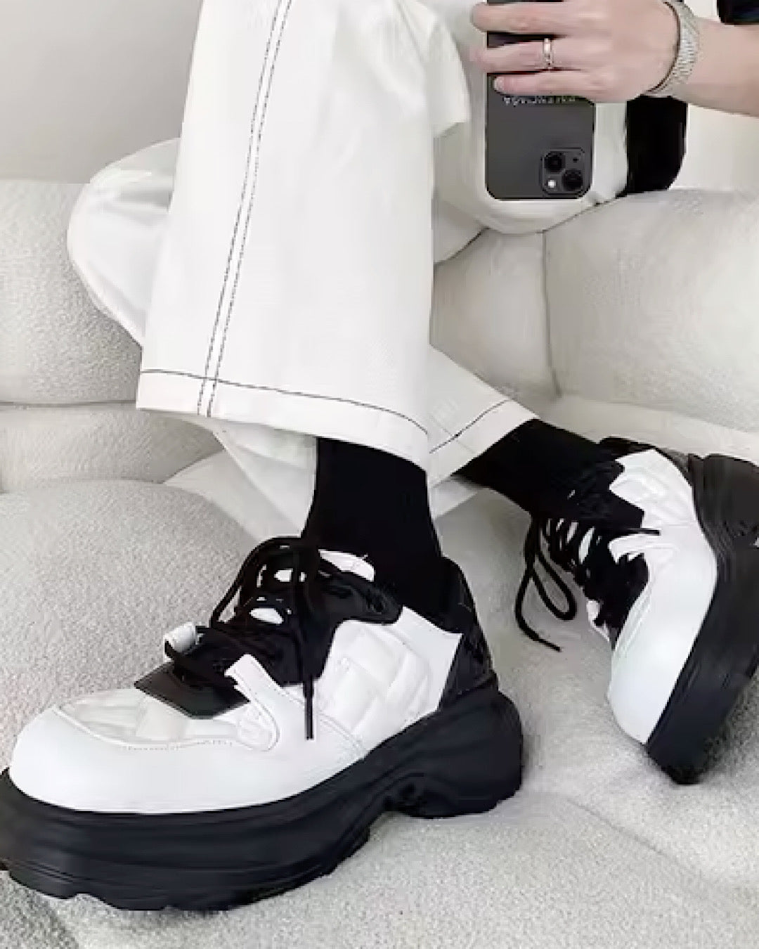 White luxury pop lace design sneakers