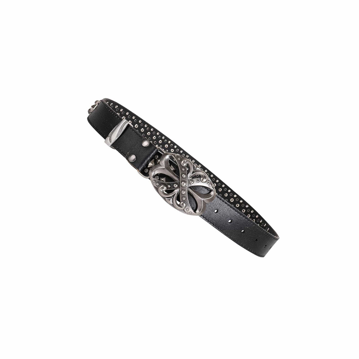 DND4DES Studded Rhinestone Carved Buckle Leather Belt