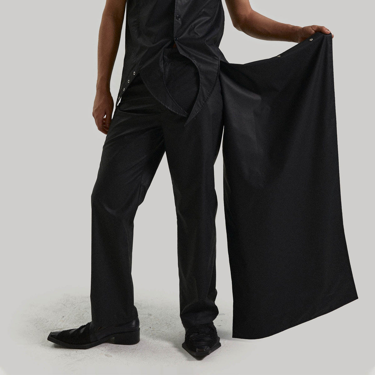 KADAKADA Detachable Cloak Faux Leather Pants