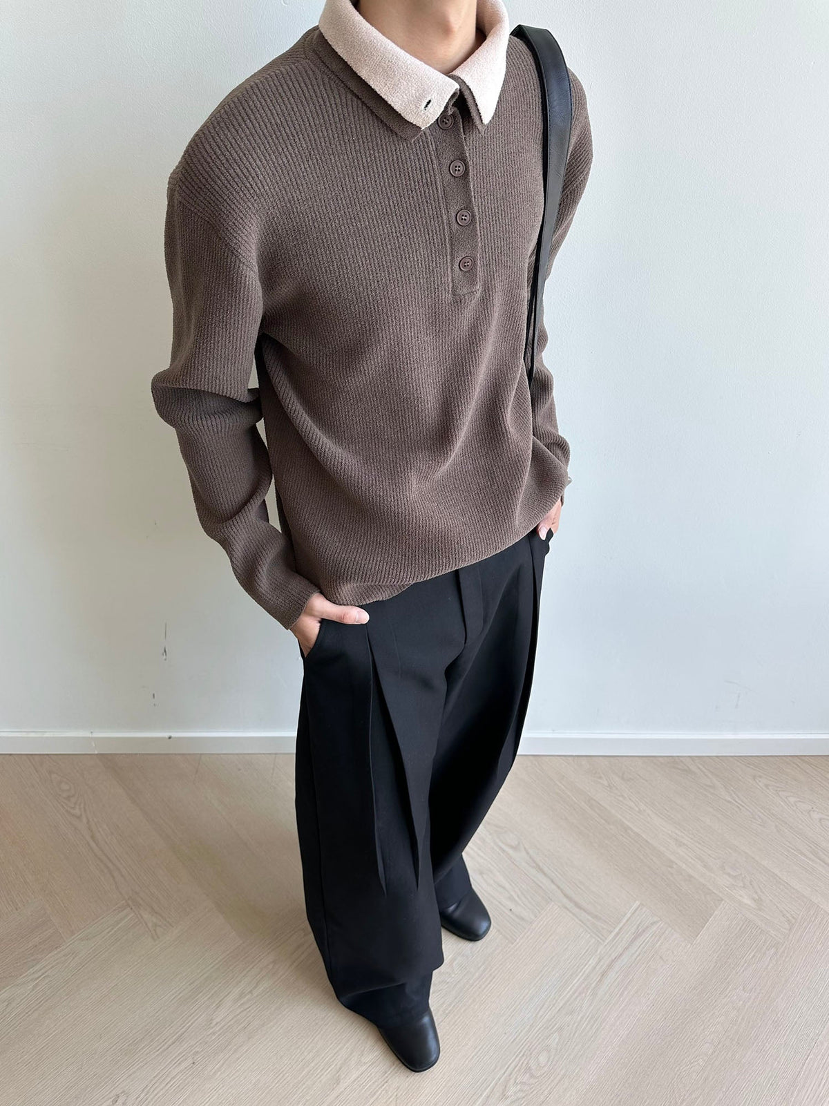 KREATE Contrast Layered Collar Ribbed Sweater