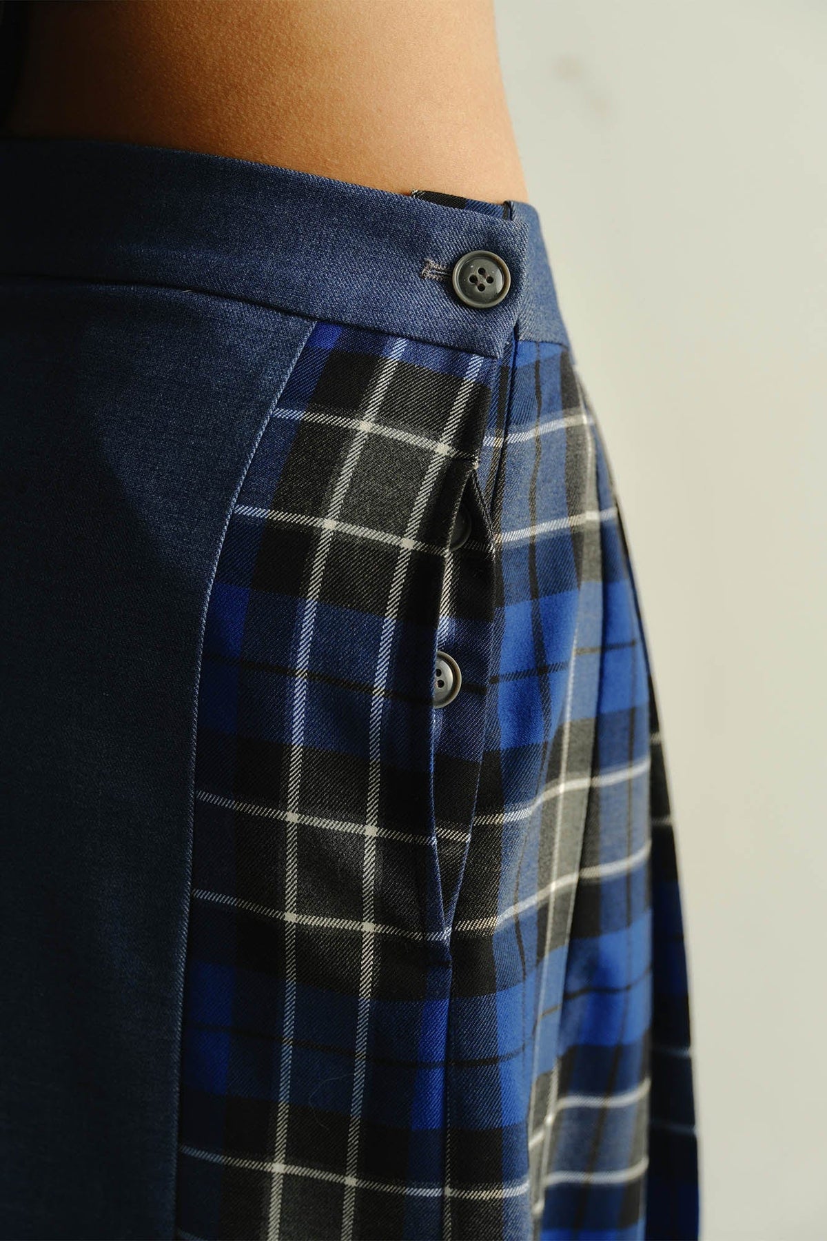 KADAKADA Paneled Reversible Plaid Raw-Edge Maxi Skirt