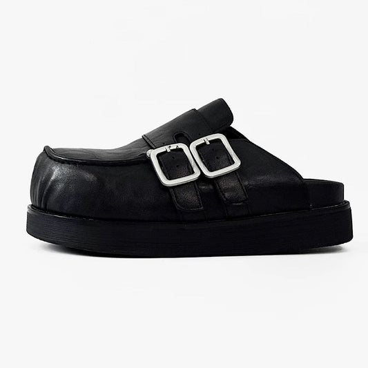 Double belt design slip-on style black shoes  HL3185